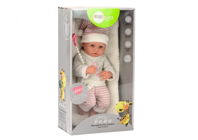 Baby Doll with Pink Striped Sweater and Dummy