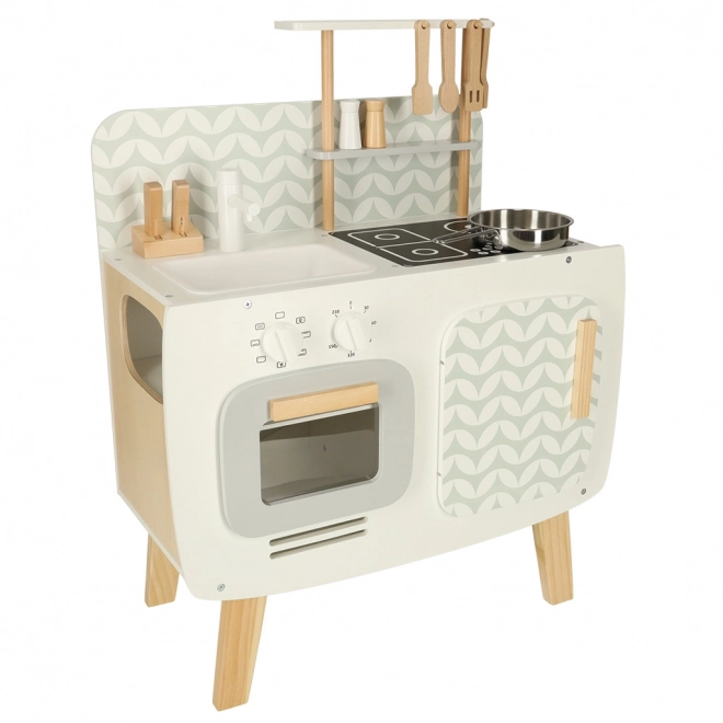 Wooden Play Kitchen Set with Retro Accessories