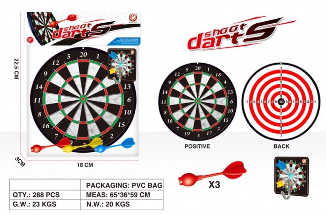 Double-Sided Magnetic Dartboard with 3 Darts