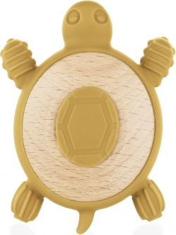 Silicone Wooden Teether Turtle, Mustard Yellow