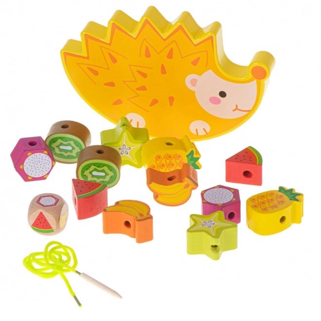 Montessori Balancing Hedgehog Wooden Blocks Game with Threaded Fruits