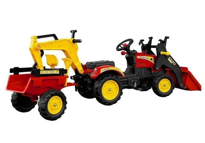 Pedal Tractor with Trailer and Loader - Red