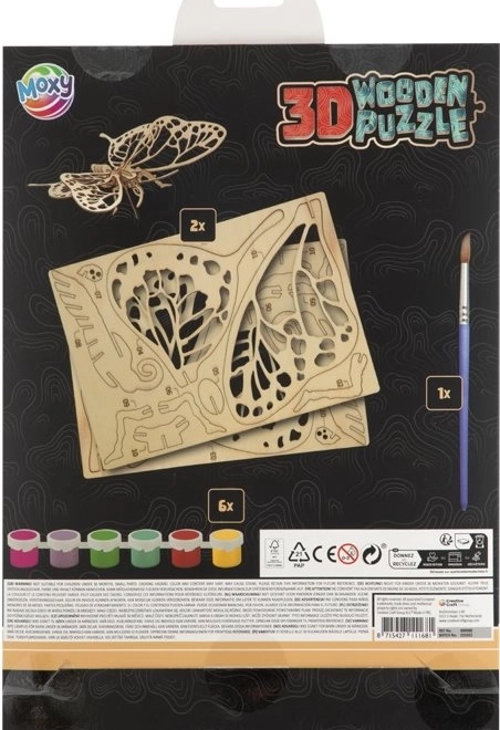 MOXY puzzle 3D in legno da colorare farfalla