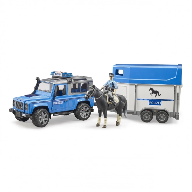 Bruder Police Land Rover with Horse Trailer and Policeman