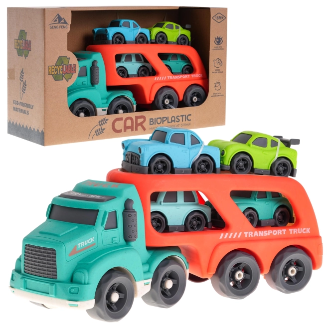 Interactive BIOplastic Tow Truck and Cars for Kids – Turquoise-red