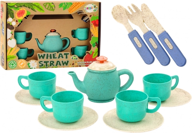 Set de vaisselle avec tasses, assiettes, couverts et théière 22 pièces