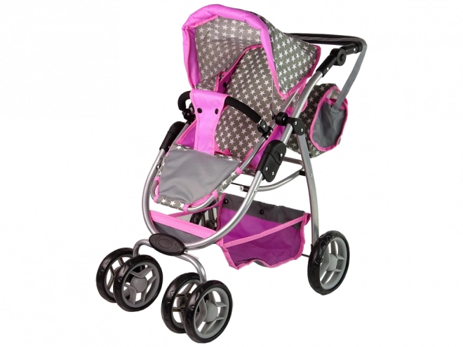 2-in-1 Pink Doll Stroller with Bag and Bassinet