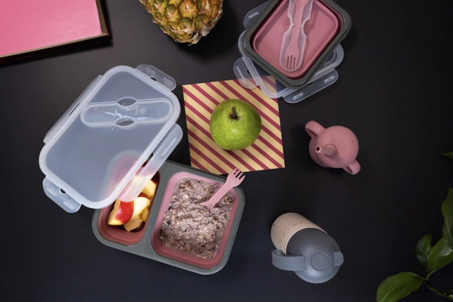 Silicone Lunch Box with Cutlery - Large, Dove Grey