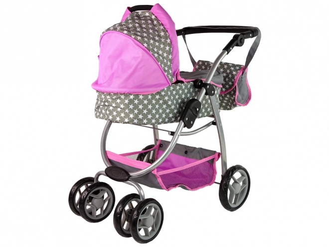 2-in-1 Pink Doll Stroller with Bag and Bassinet