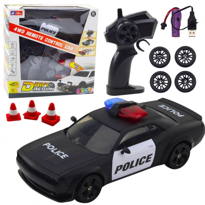 Racing RC car with interchangeable police wheels