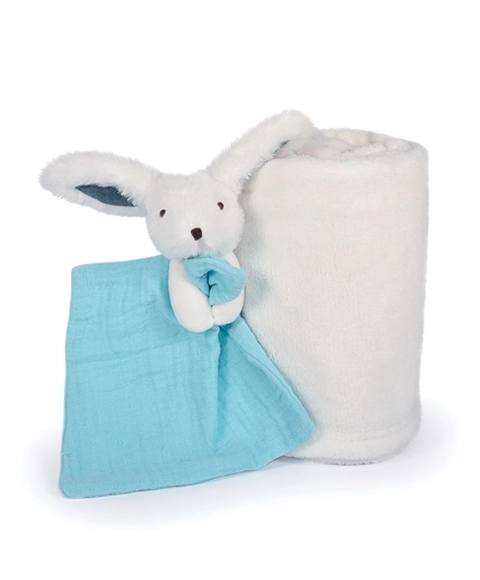 Happy Bunny Gift Set Blanket and Blue Cuddle Toy