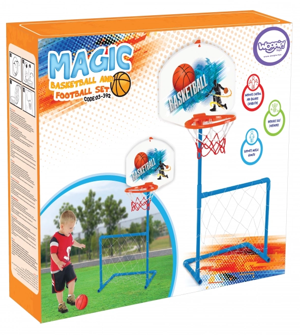 Ensemble sportif 2 en 1 avec panier de basketball et but de football Woopie