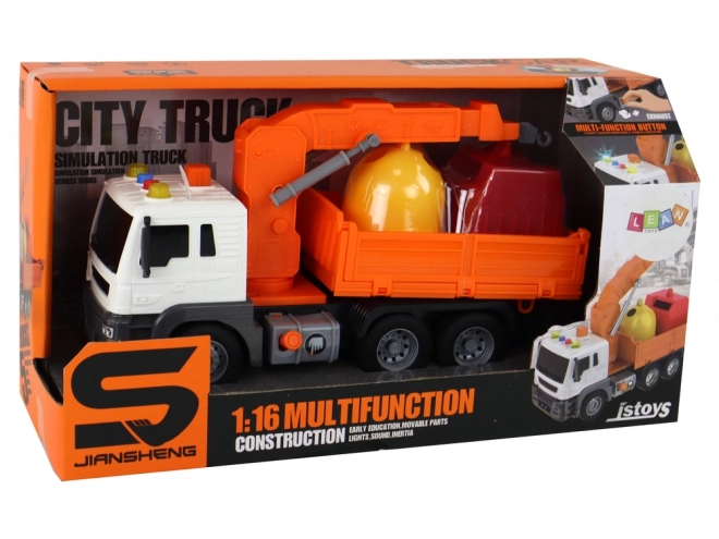 Orange Friction Powered Garbage Truck with Crane