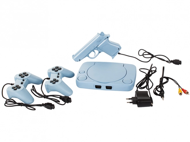 Retro-Spielkonsole mit Pistole und Controllern