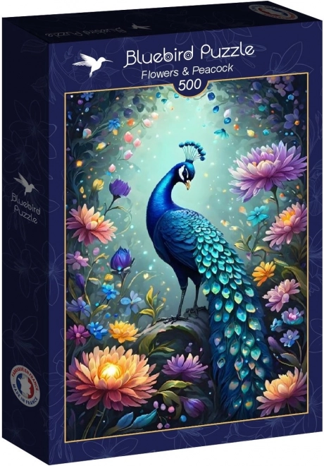 Puzzel Bloemen en pauw 500 stukjes