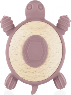 Silicone Wooden Teether Turtle, Old Pink