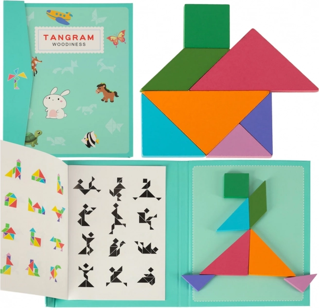 Magnetyczna książeczka tangram – drewniana montessori logiczna układanka 3D