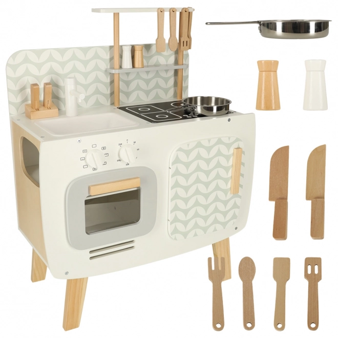 Wooden Play Kitchen Set with Retro Accessories