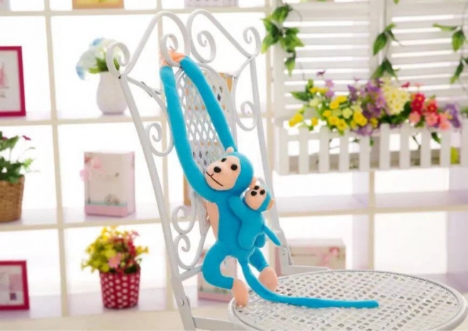 Plush Monkey Toy with Baby 90 cm Blue