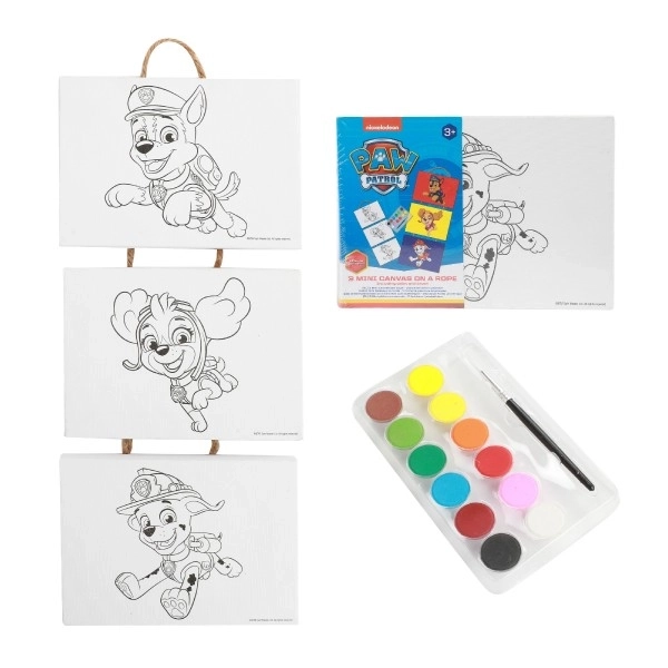 Mini tela su corda 3 pezzi 18x13cm Paw Patrol/La squadra dei cuccioli con pennello e colori in pellicola