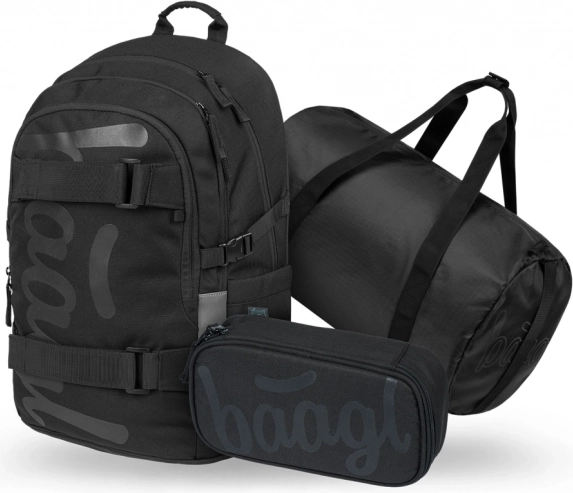 Set Baagl: Rucksack, Federmäppchen und Sporttasche Schwarz