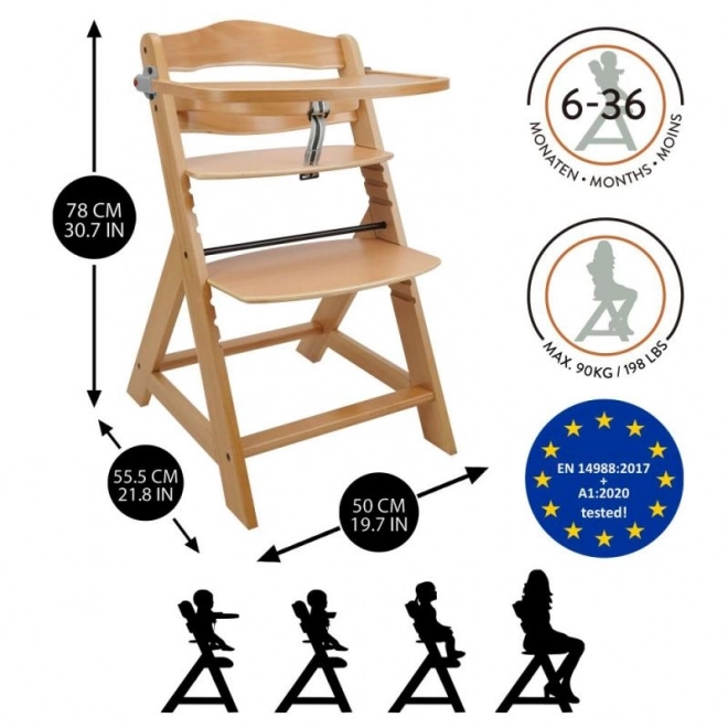 Adjustable High Chair with Tray - Natural