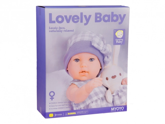 Newborn Doll with Grey Hat and Dress with Bunny Toy