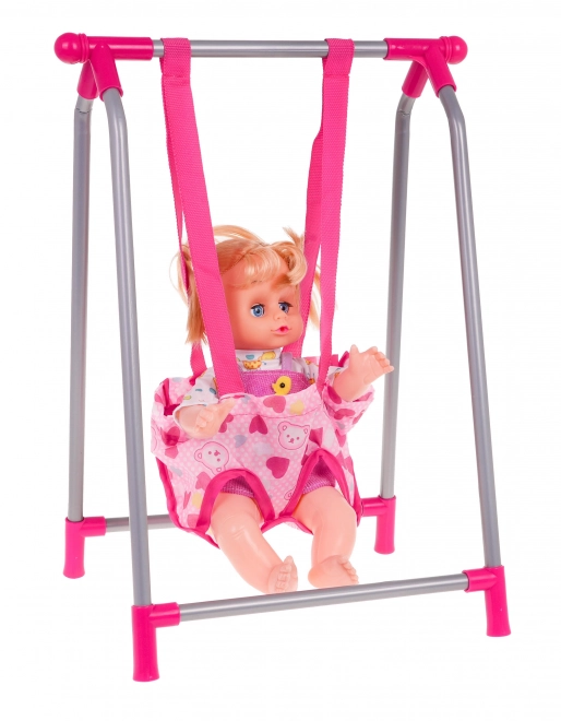 3-in-1 Doll Care Playset with Pink Stroller, Swing, Rocker and Doll