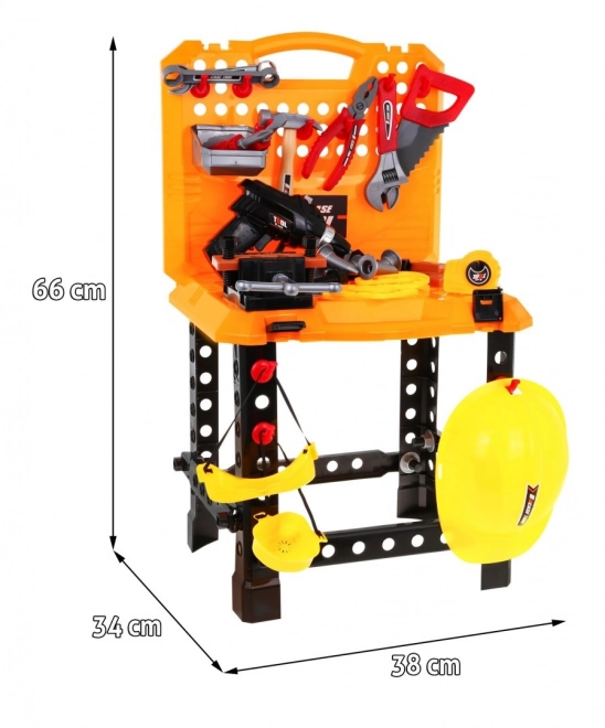 3-in-1 Kids Tool Set Workshop 100 Pieces Suitcase and Workbench With Builder Costume