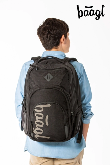 baagl set nero con tre articoli: zaino, astuccio e sacca