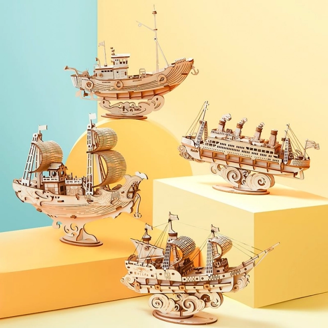 Robotic Wooden 3D Puzzle Japanese Sailboat