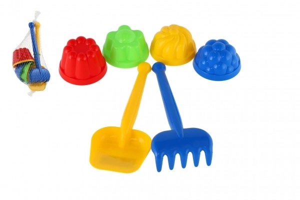 Plastic Sand Play Set with Shovel, Rake, and 4 Molds