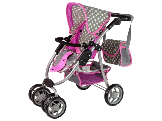 2-in-1 Doll Stroller with Bag - Pink Stars