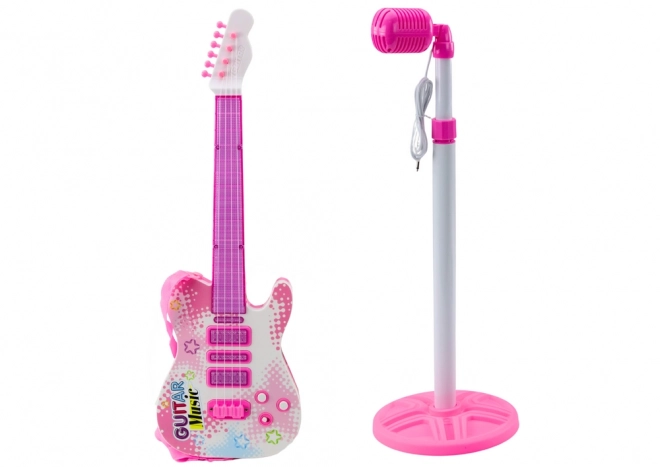 Electric Guitar Set with Stand and Microphone Pink