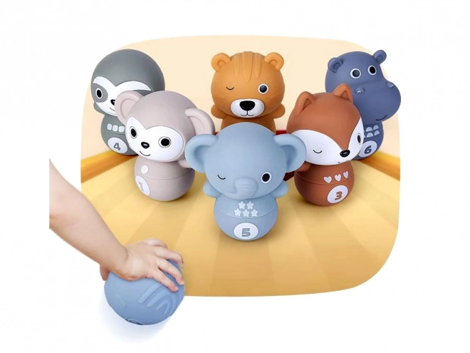 Rubber Zoo Animal Bowling Set