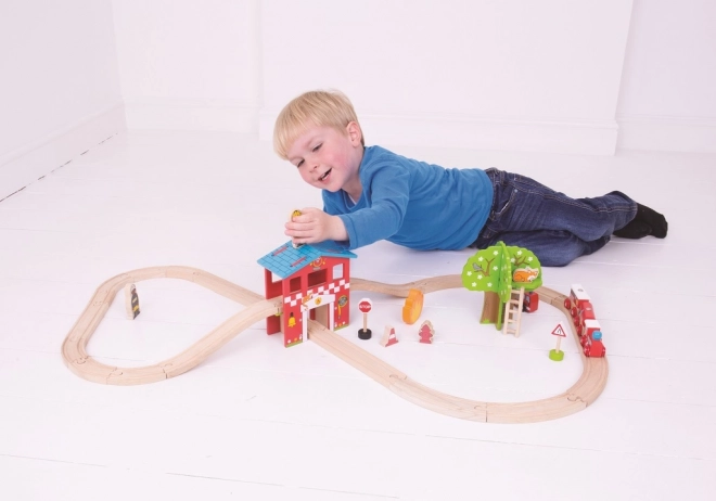 Bigjigs Rail Wooden Fire Station Train Set