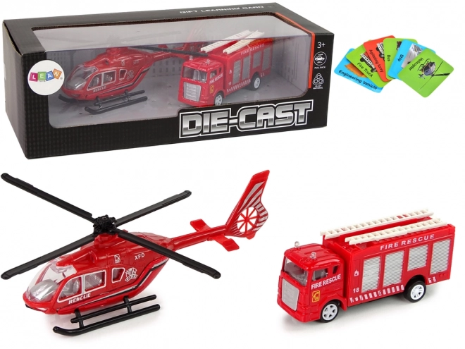 Fire Rescue Vehicle and Helicopter Playset