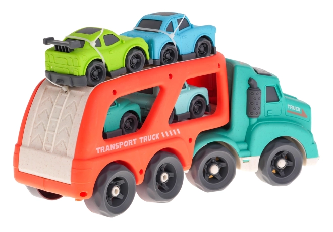 Interactive BIOplastic Tow Truck and Cars for Kids – Turquoise-red