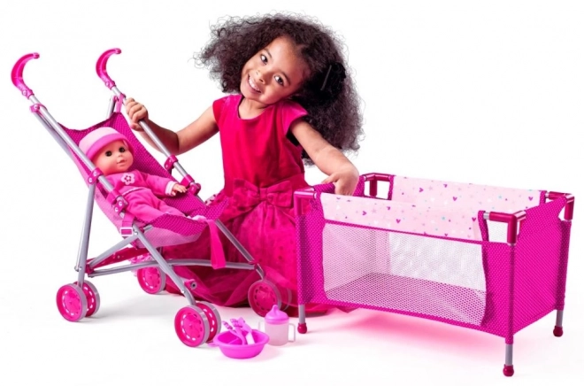 Baby Doll with Stroller and Crib - 4in1 Toy Set