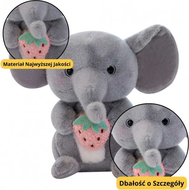 Elefante di peluche con fragola grigio 23 cm