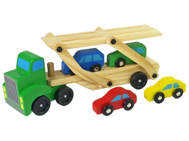 Wooden Green Car Transporter Truck with Cars