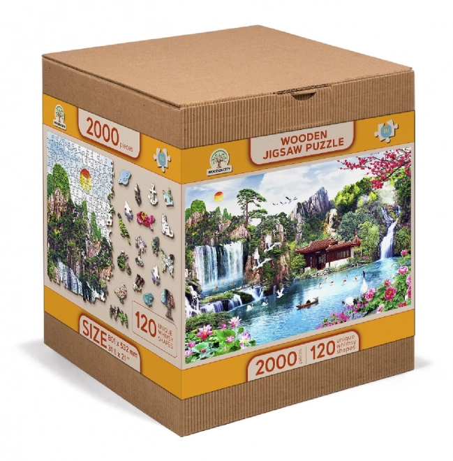 Wooden Puzzle Waterfalls in Japanese Garden 2-in-1