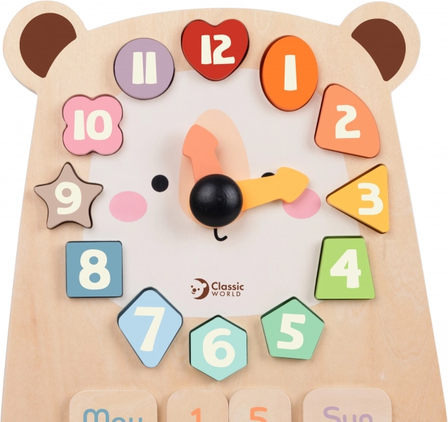 Orologio educativo in legno orsetto Classic World 3 in 1 per l'insegnamento del tempo, conteggio e date