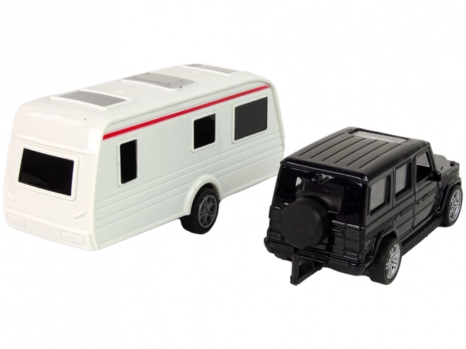 Black Jeep and Camper Trailer Set with Metal Parts