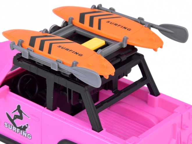 Pink Off-road Toy Car with Surfboards, Sounds, and Lights