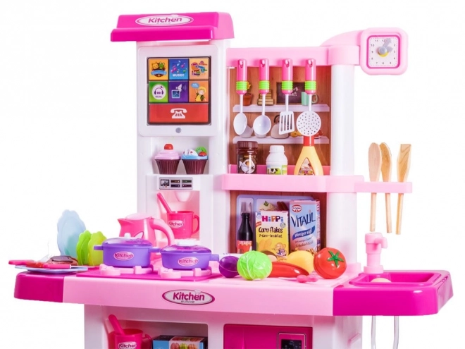 Interactive Children's Kitchen Set with Refrigerator – pink