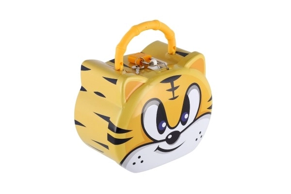 Cat Shaped Tin Money Box with Lock