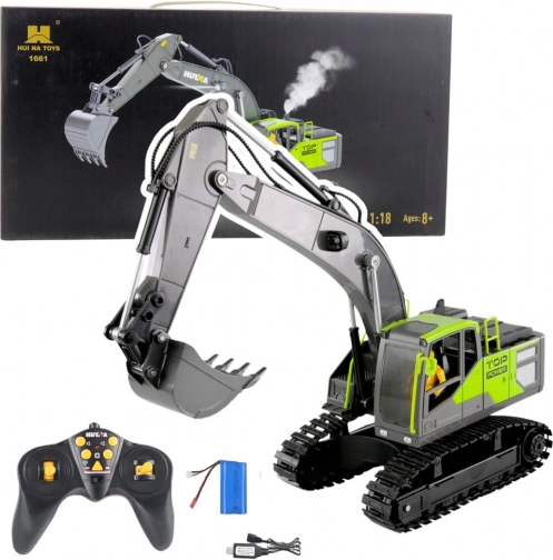 RC tracked excavator with steam HUINA 1:18 green