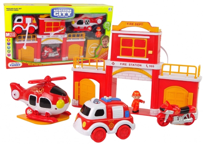 Fire Station Playset with Siren Sounds