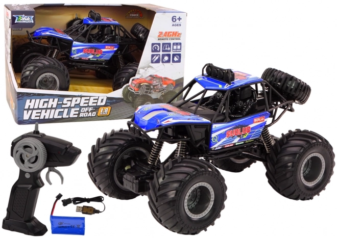 remote control off-road car with blue shock absorbers